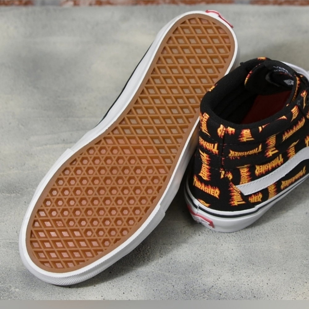 Vans Thrasher Skate Sk8 Hi Men Logo Flame Black new Popcush Pro  092025 - Picture 6 of 8